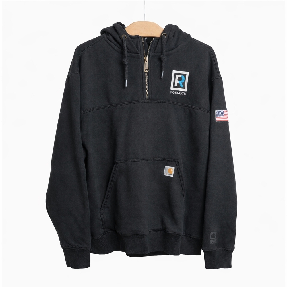 Carhartt Rain Defender Hoodie XL Black 1/4 Zip Original Fit USA Flag